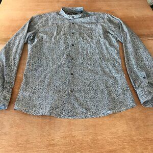 David Naman Shirt Men L Black Floral Button Up Long Sleeve Italy Band Collar